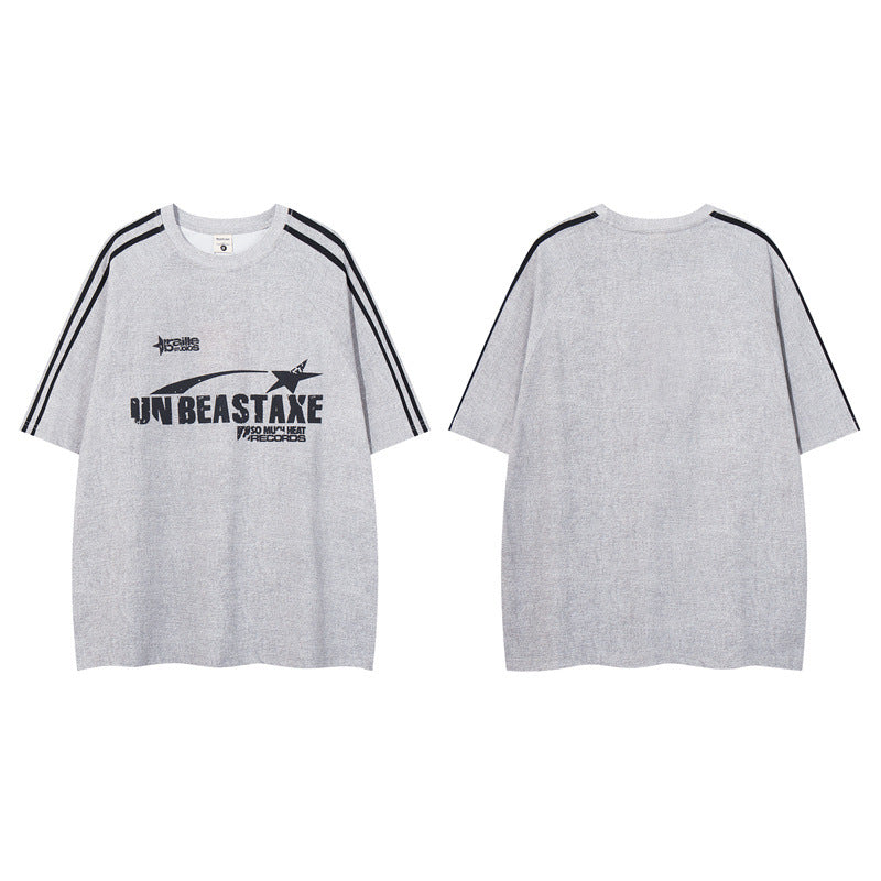 Y2K mens shirt washed dot offset suede foam T-shirt