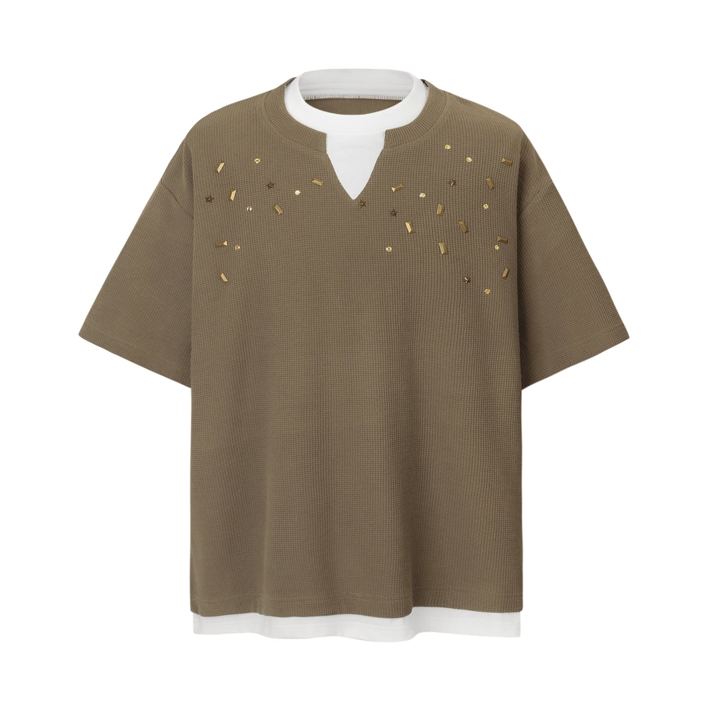 Unisex T-shirts Fake Two Metal Decorated Premium T-Shirts