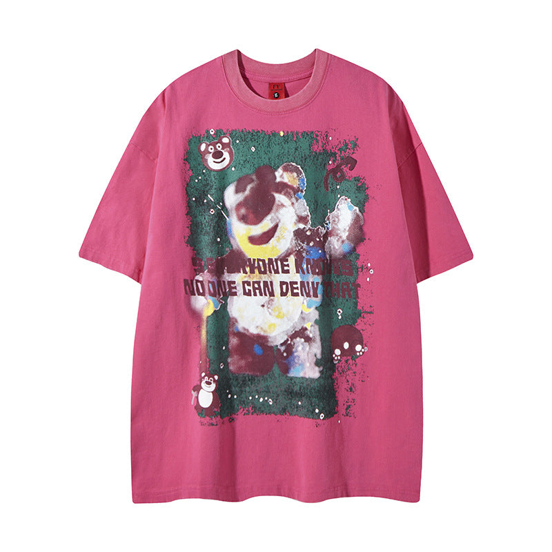 Distorted vintage washed strawberry bear short sleeve t-shirt