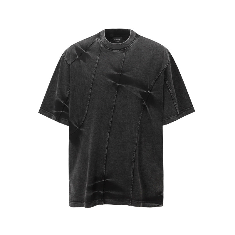 Camisas Retros Vintage Washed Old Spliced T-Shirt Short Sleeve