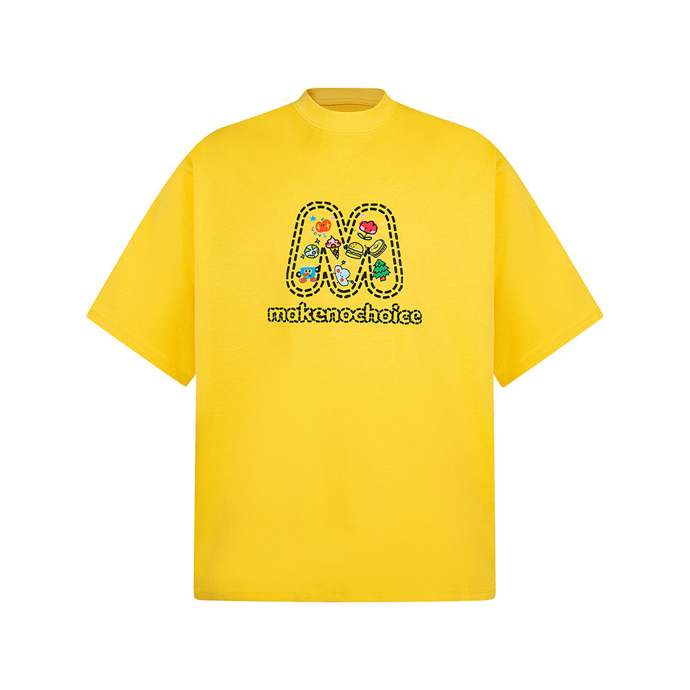 Nostalgia T Shirts Vintage Burger Letter Pattern Loose Short Sleeve T-Shirt