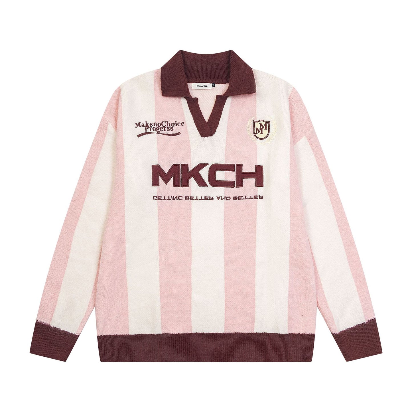 Marcas De Streetwear Striped Letter-Embroidered Lapel Sweater
