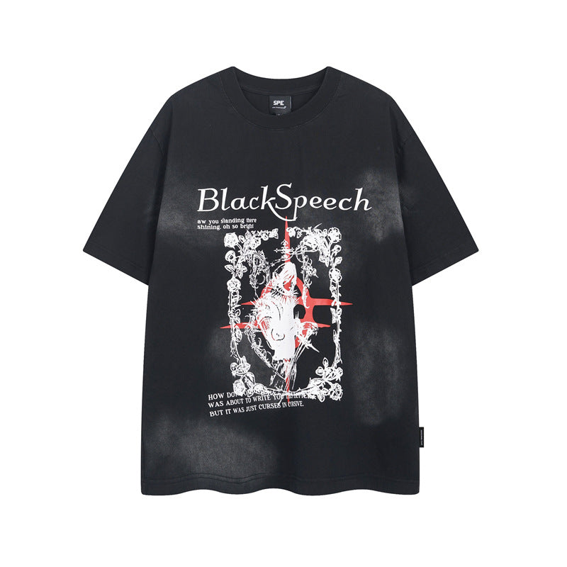 Y2K mens shirt retro round neck men's short sleeve T-shirt