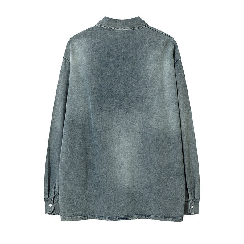 Marcas De Streetwear Denim POLO Neck Long Sleeve T-Shirt Loose Casual Men's and Women's Top