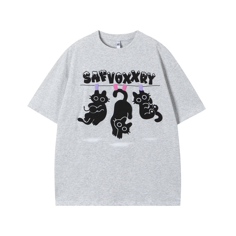 Vintage Tišö Rt Cat Short Sleeve T-Shirt Summer Casual Couple Loose Top