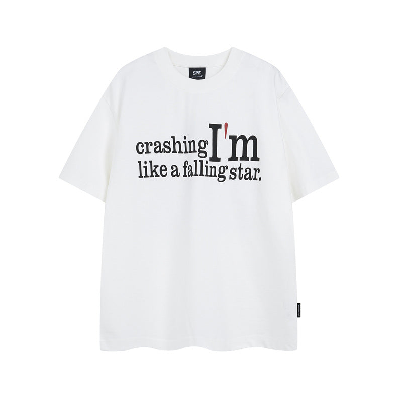 Y2K mens shirt washed retro loose round neck short sleeve T-shirt