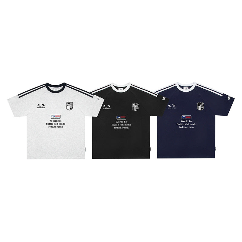 Vintage T Shirts Hip Hop Letter Embroidered Webbing Short Sleeve T-Shirt