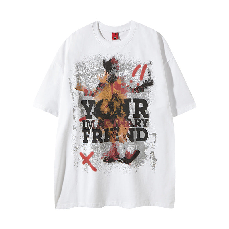 New York Hip Hop Style Summer Old Figure Print Short Sleeve T-Shirt