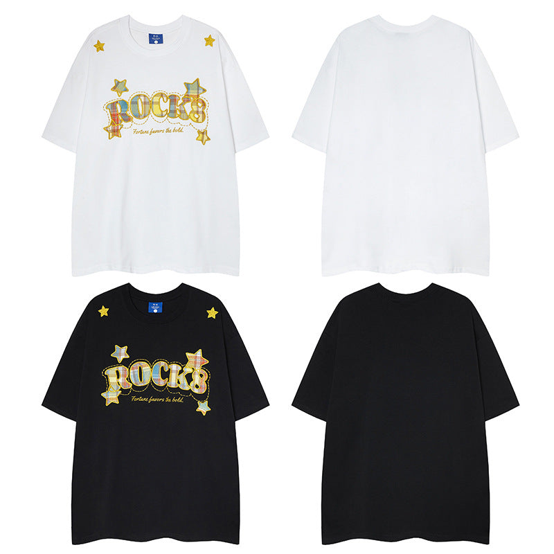 Nostalgia T Shirts Embroidered Flower Short Sleeve T-Shirt Summer Loose Top