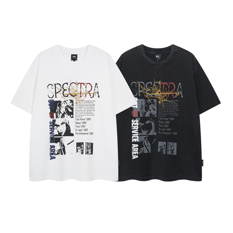 Y2k mens shirt retro blur character washed old short sleeve T-shirt