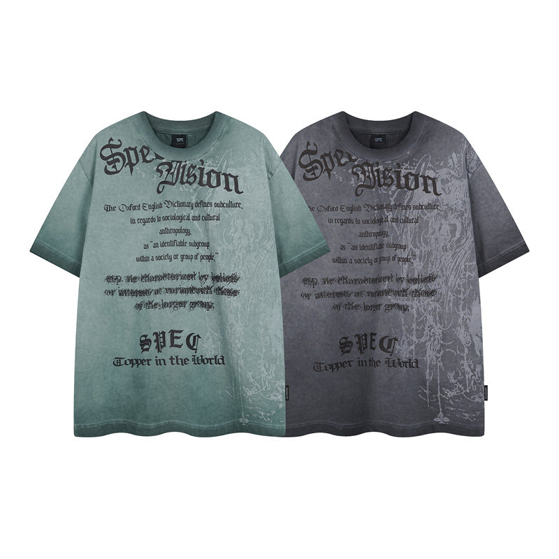 Y2K mens shirt tie-dye T-shirt summer foam letter printing short-sleeved casual loose T-shirt