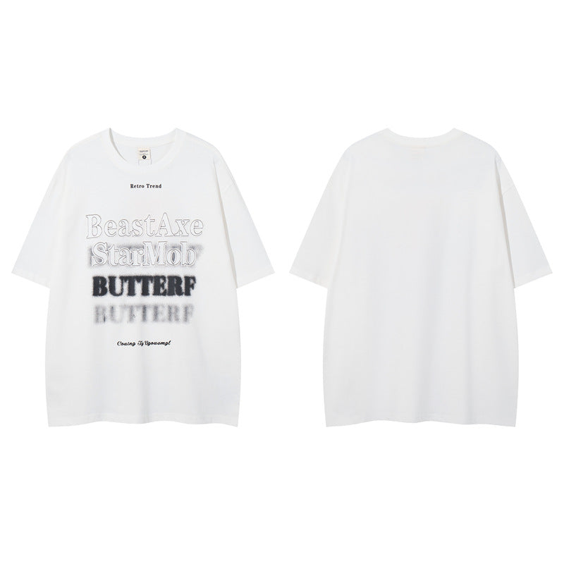 Y2K mens shirt summer loose round neck loose short sleeves