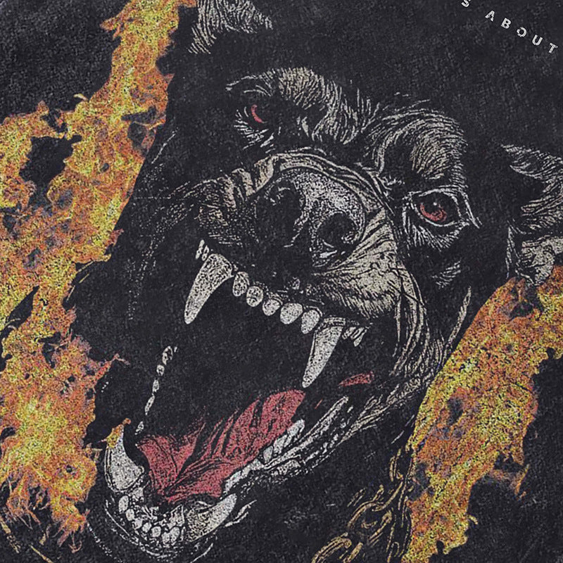 Ropa Vintage Hombre Vintage Doberman Printed Washed Old Short Sleeve T-Shirt