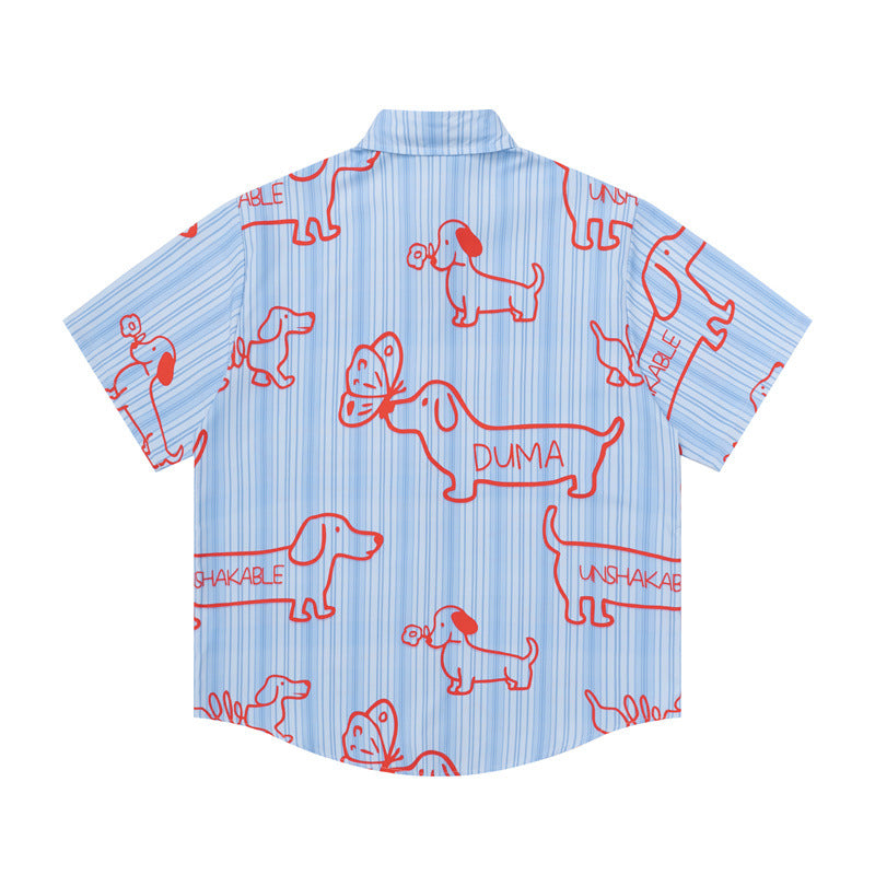 Hip Hop Shirts For Boys Vintage Puppy Print Striped Short Sleeve Shirt