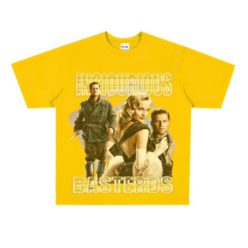 Film Star T Shirt Loose Heavy Weight Retro Street Cotton T-shirt American Men and Women