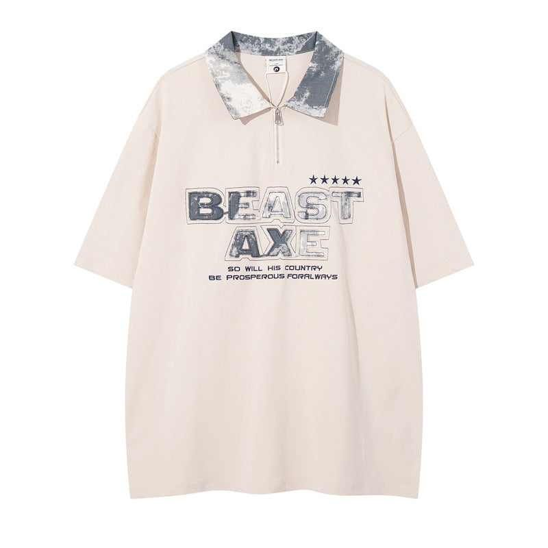 Y2K mens shirt retro lapel butterfly design printed casual loose men's T-shirt