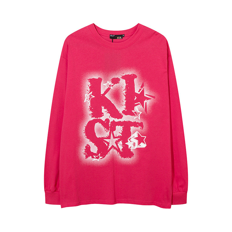 Vintage T Shirts Hip Hop Letter Print Loose Casual Long Sleeve T-Shirt