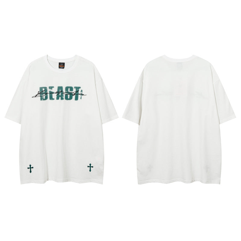 Y2K mens shirt retro crew neck t-shirt loose top