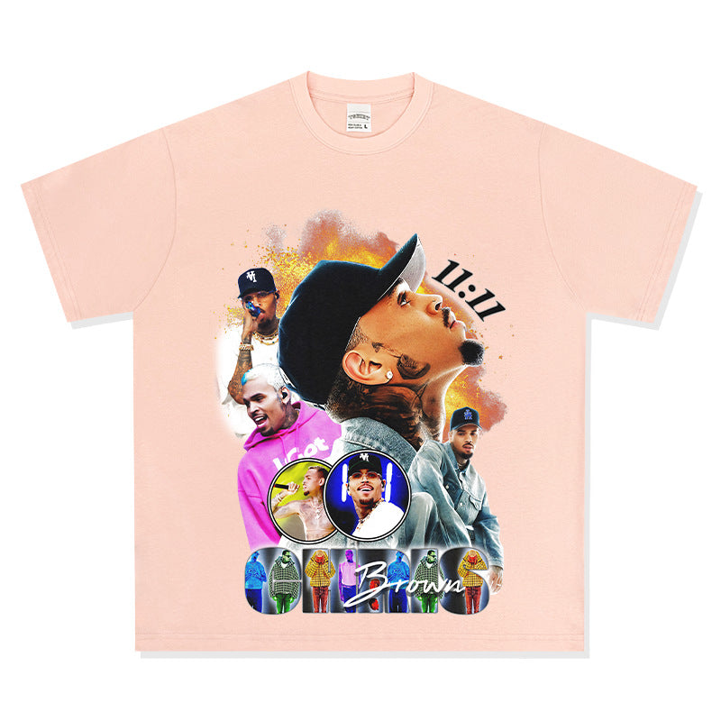 Streetwear masculino hip hop Chris Brown print short sleeve t-shirt