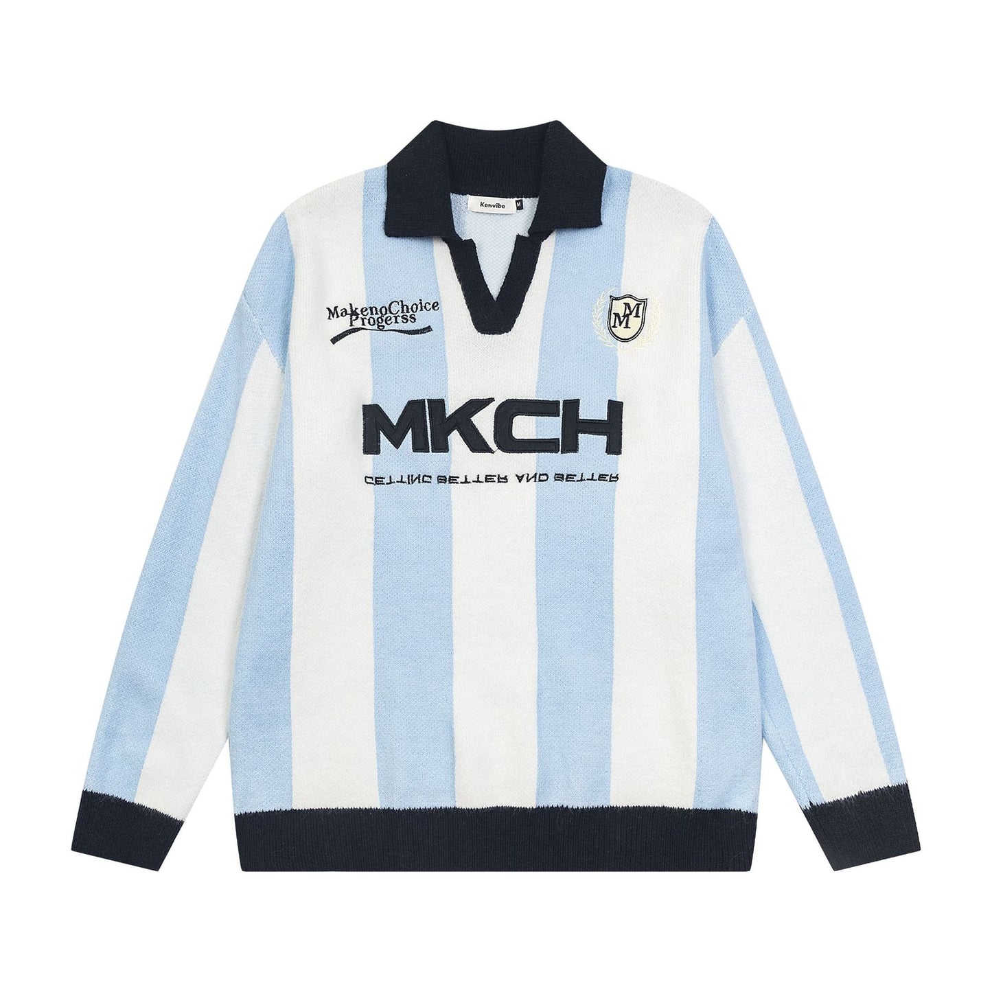 Marcas De Streetwear Striped Letter-Embroidered Lapel Sweater