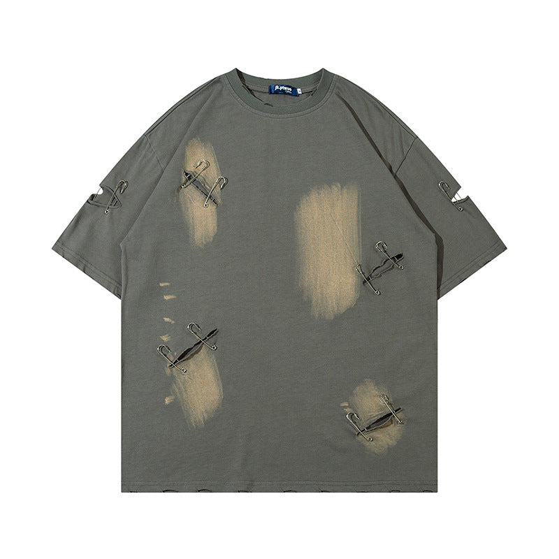 1990 Fashion T-Shirt Retro Old Ripped Short Sleeve T-Shirt