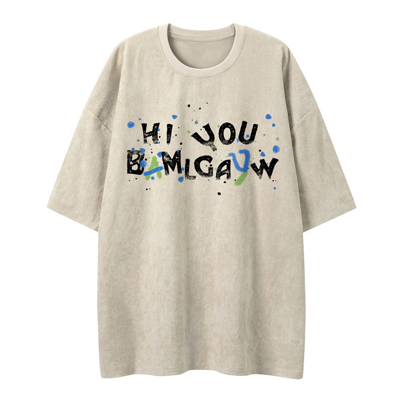US drip outfits summer vintage letter casual loose short sleeve T-Shirts