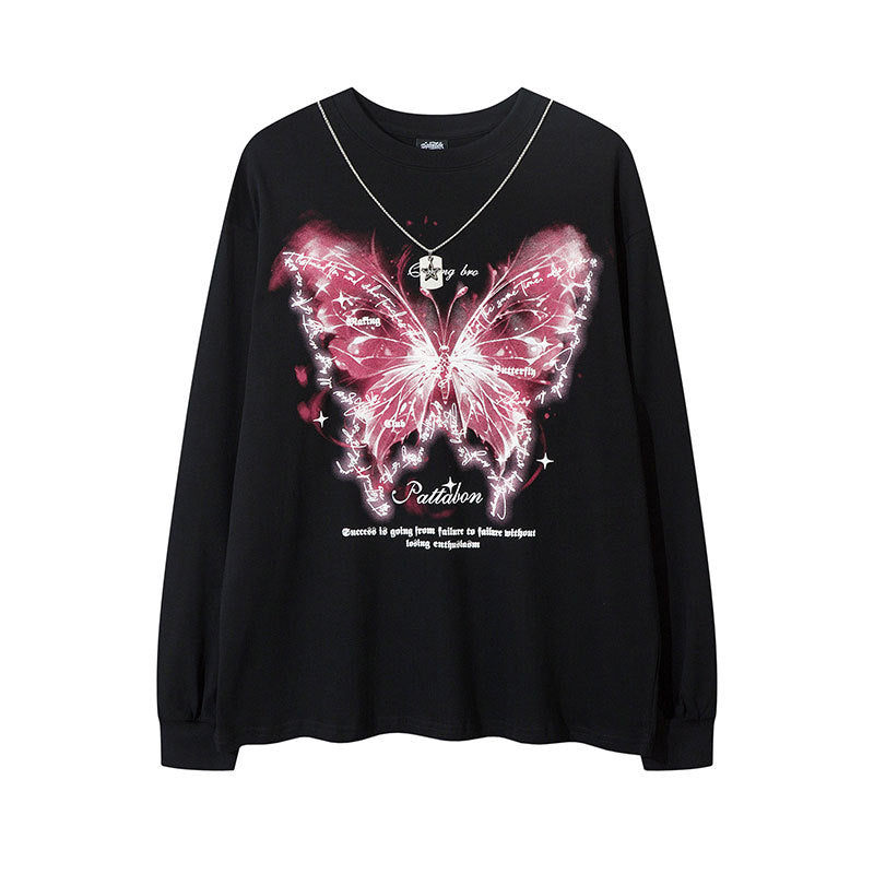 Marcas De Streetwear Butterfly Print Long Sleeve T-Shirt oversize