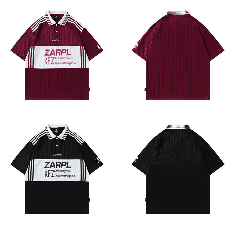 Y2K mens shirt vintage summer stitching contrasting color embroidery short-sleeved T-shirt