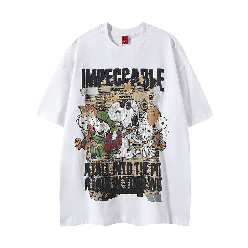 New York Hip Hop Style Summer Old Figure Print Short Sleeve T-Shirt