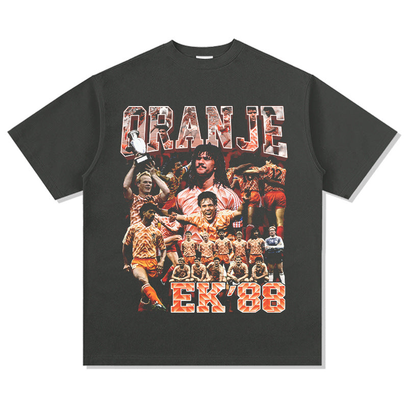 Marcas streetwear usa vintage football dutch print short sleeve t-shirt