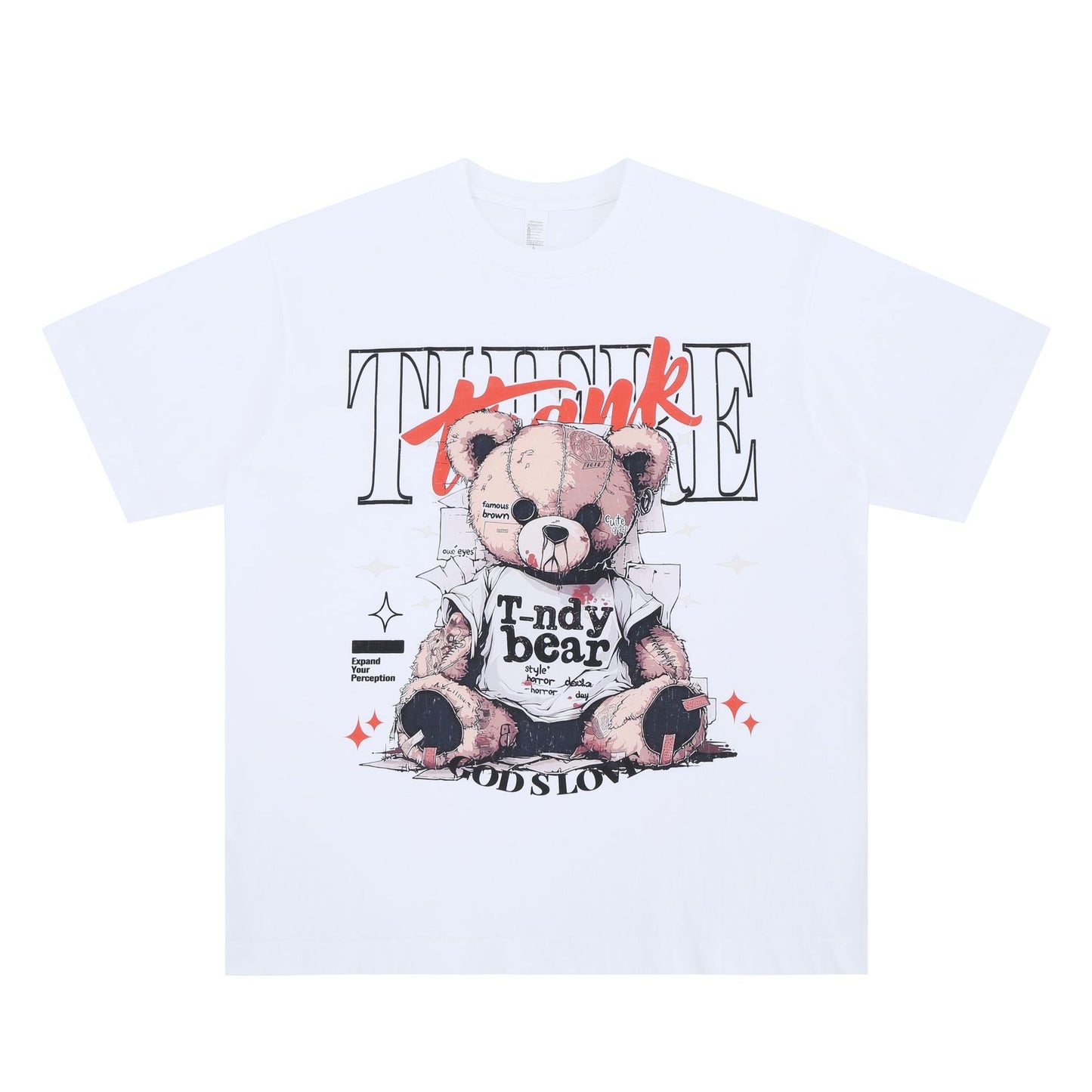 Vintage College Shirts Vintage Bear Print Summer Short Sleeve T-Shirt