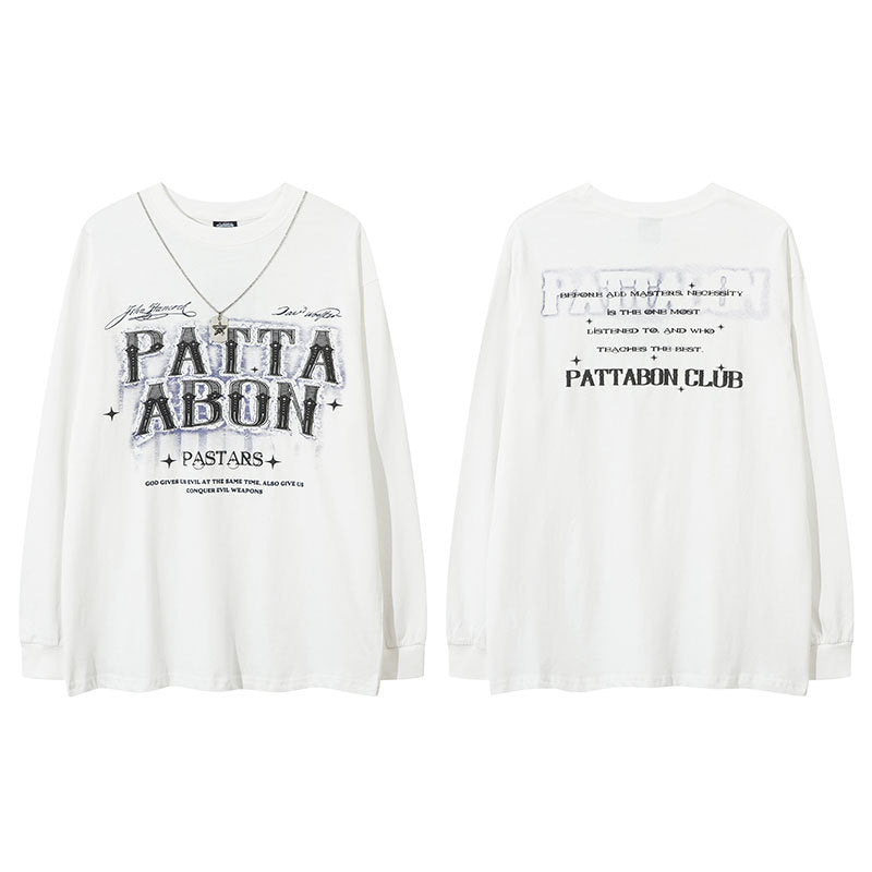 Marcas De Streetwea Letter Necklace Long Sleeve T-Shirt Spring and Autumn Oversize