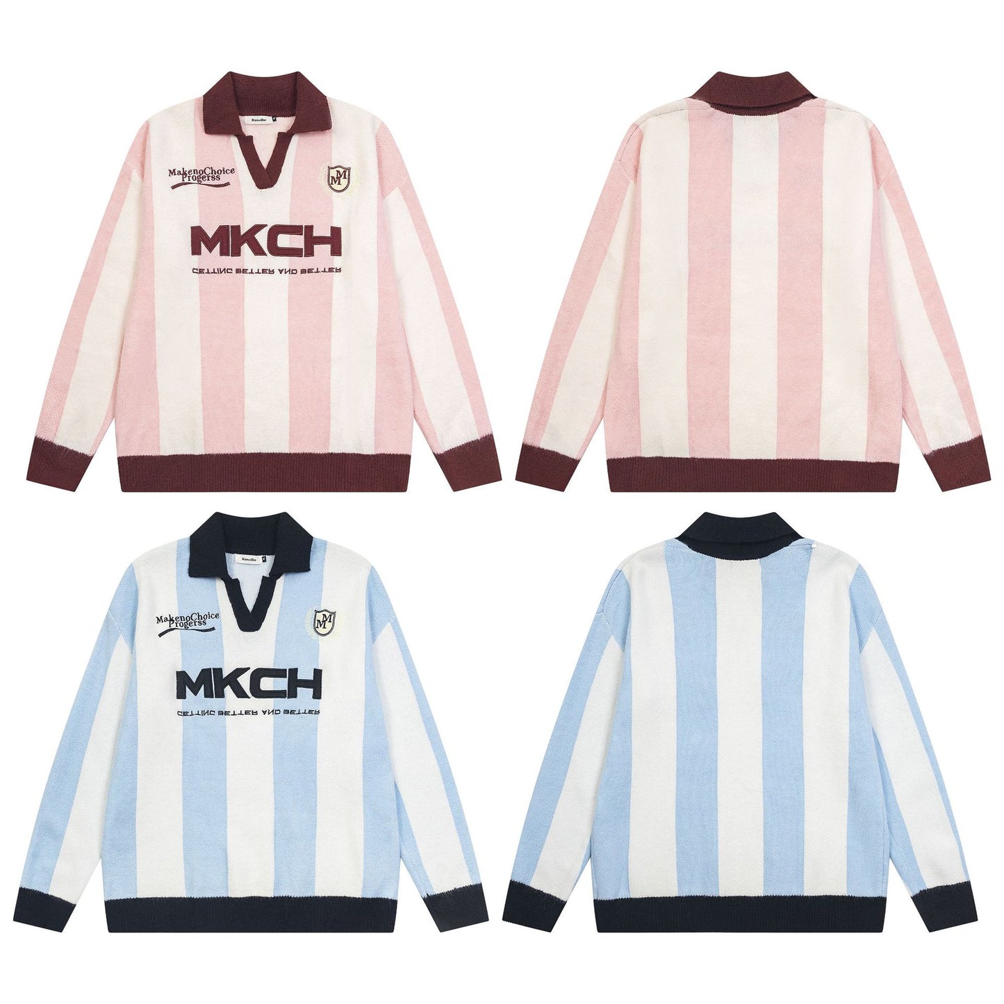 Marcas De Streetwear Striped Letter-Embroidered Lapel Sweater