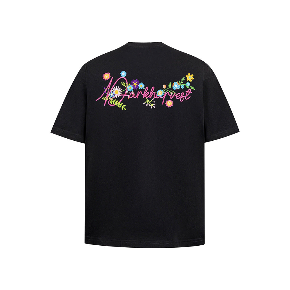 Vintage Usa Shirt Vintage Embroidered Floral Necklace Short Sleeve T-Shirt