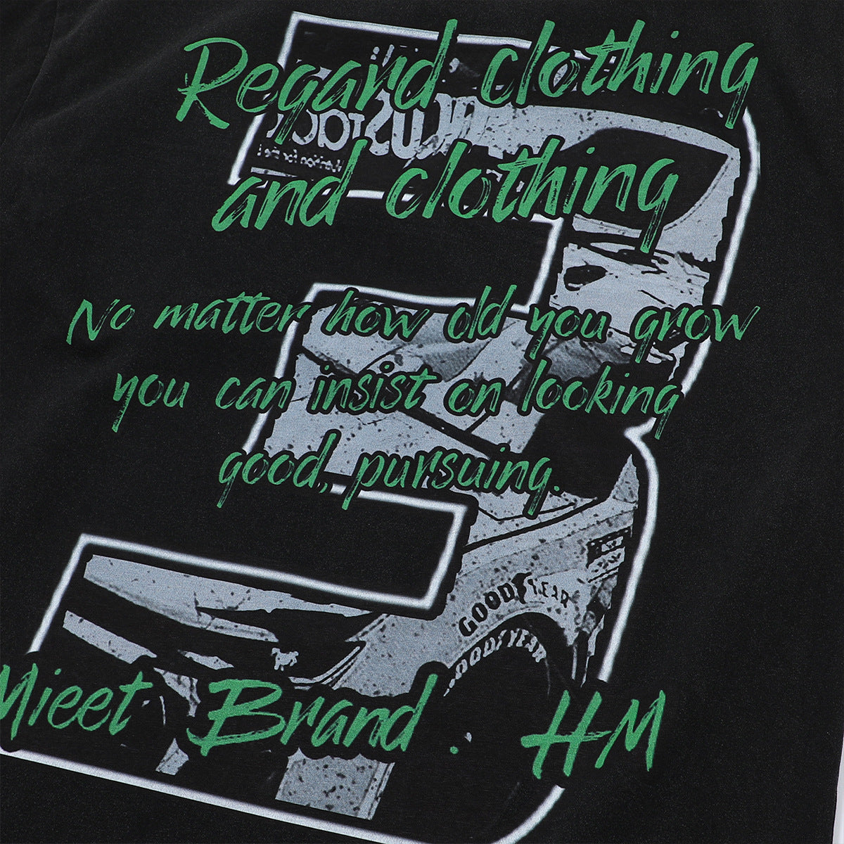 1990 Fashion T-Shirt Summer Locomotive Printing Washing Water Old Short Sleeve T-Shirt
