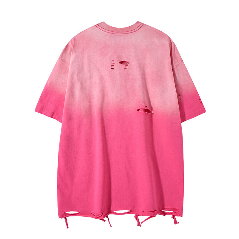 Nyc 1990 Shirt gradual change old washed hole short sleeve t-shirt