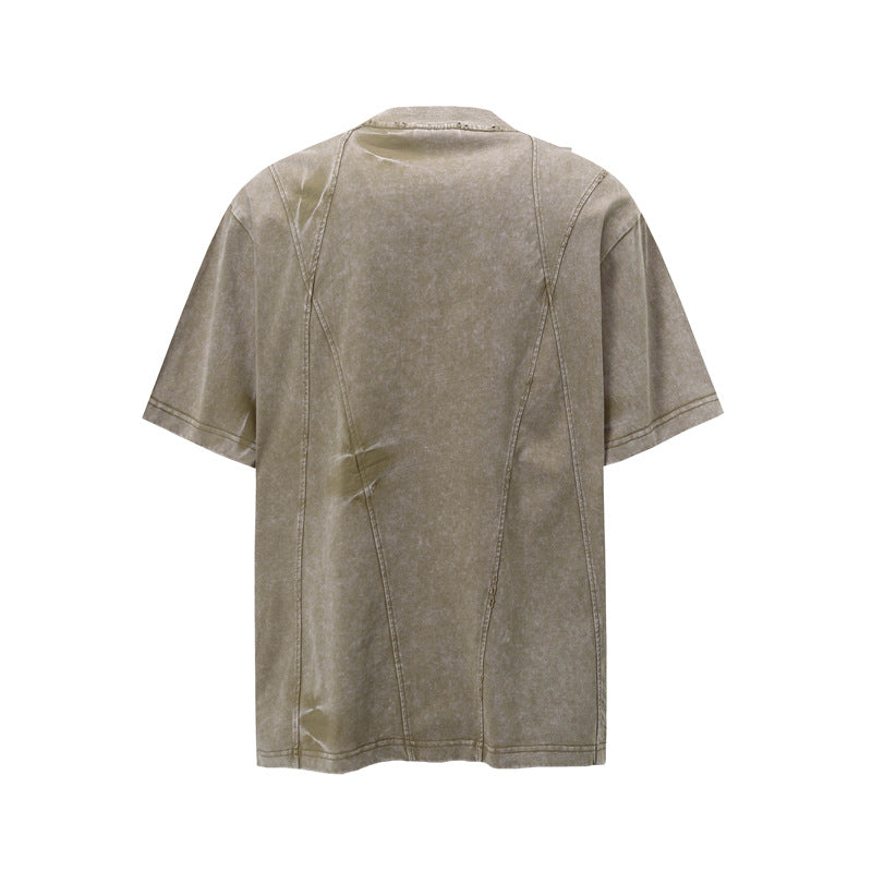 Camisas Retros Vintage Washed Old Spliced T-Shirt Short Sleeve