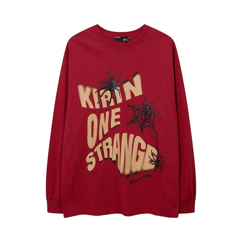 Vintage T Shirts Hip Hop Spider Print Long Sleeve T-Shirt
