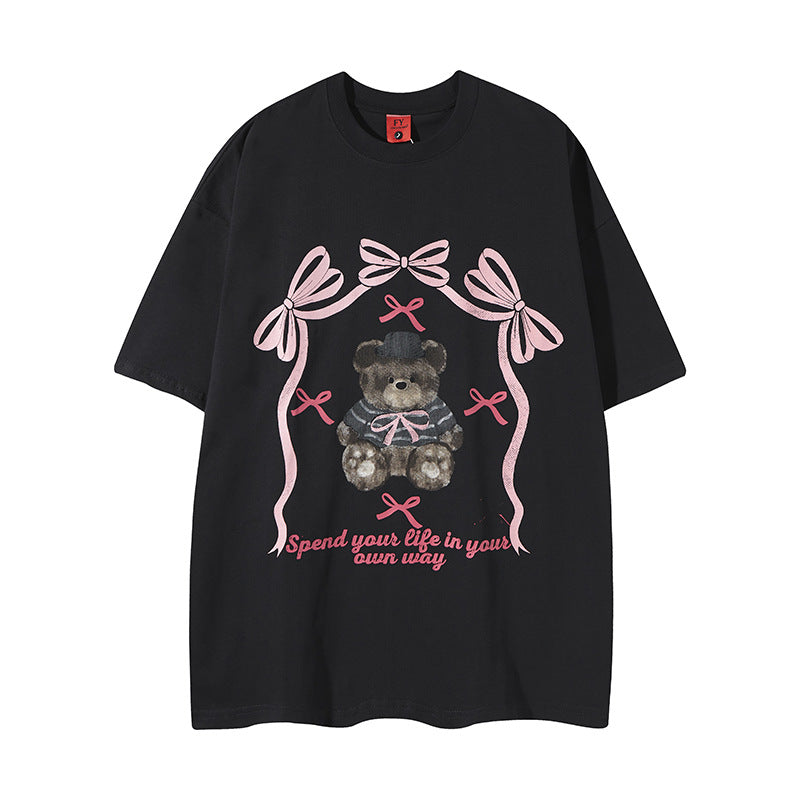 Nostalgia T Shirts Butterfly Print Short Sleeve T-Shirt Hip Hop Loose Crew Neck T-Shirt