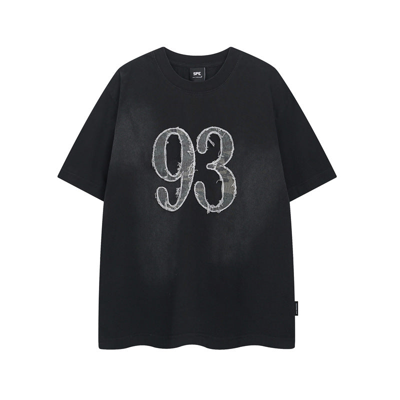Y2K mens shirt washed tie-dye inkjet digital hip-hop retro crew neck short-sleeved T-shirt