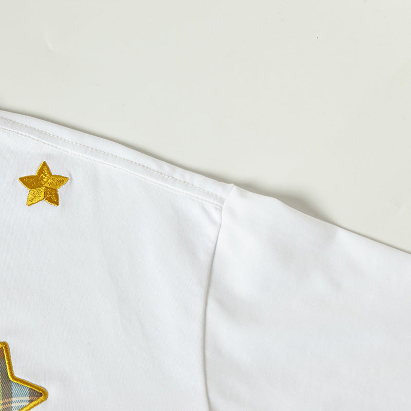 Nostalgia T Shirts Embroidered Flower Short Sleeve T-Shirt Summer Loose Top