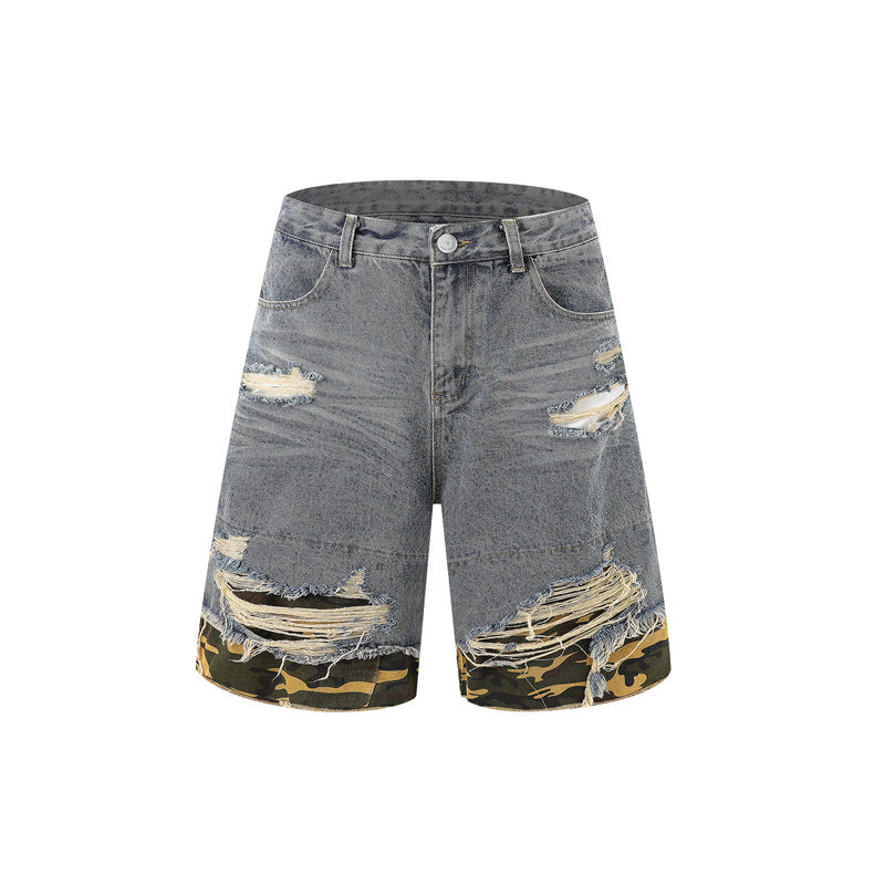 Stone Wash T shirt Leopard print denim short sleeve casual denim shorts