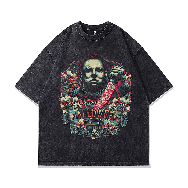 Ropa Vintage Hombre Cartoon Print Washed Short Sleeve T-Shirt
