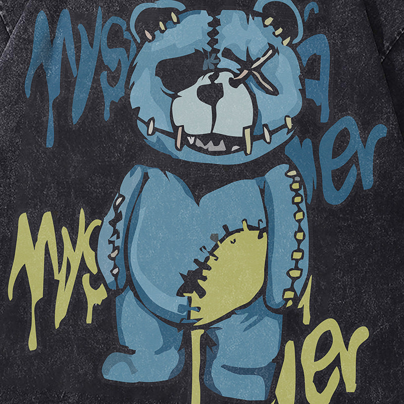 Ropa Vintage Hombre Cartoon Print Wash Water Old Short Sleeve T-Shirt