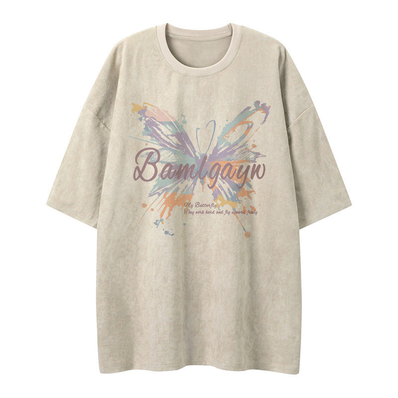 US drip outfits summer vintage butterfly print casual loose short sleeve T-Shirts