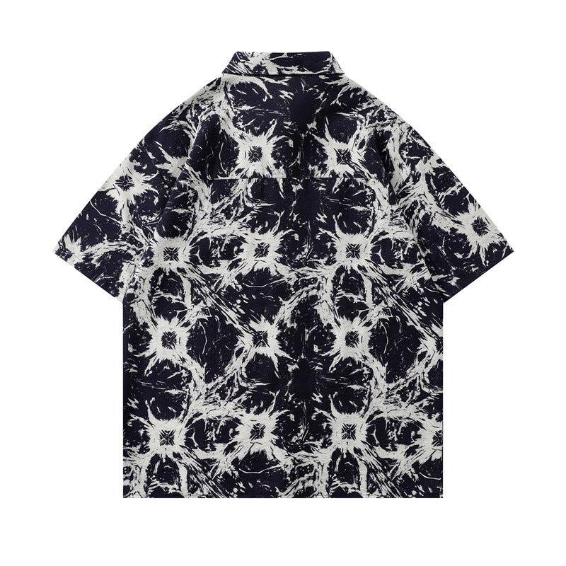Y2K mens shirt retro loose casual short-sleeved tie men's shirt