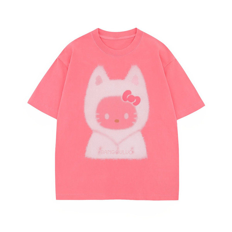 US drip outfits Summer Vintage Pussy Casual Loose Short Sleeve T-Shirts