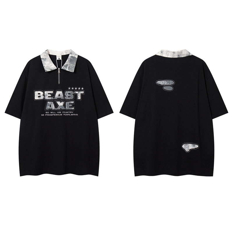 Y2K mens shirt retro lapel butterfly design printed casual loose men's T-shirt