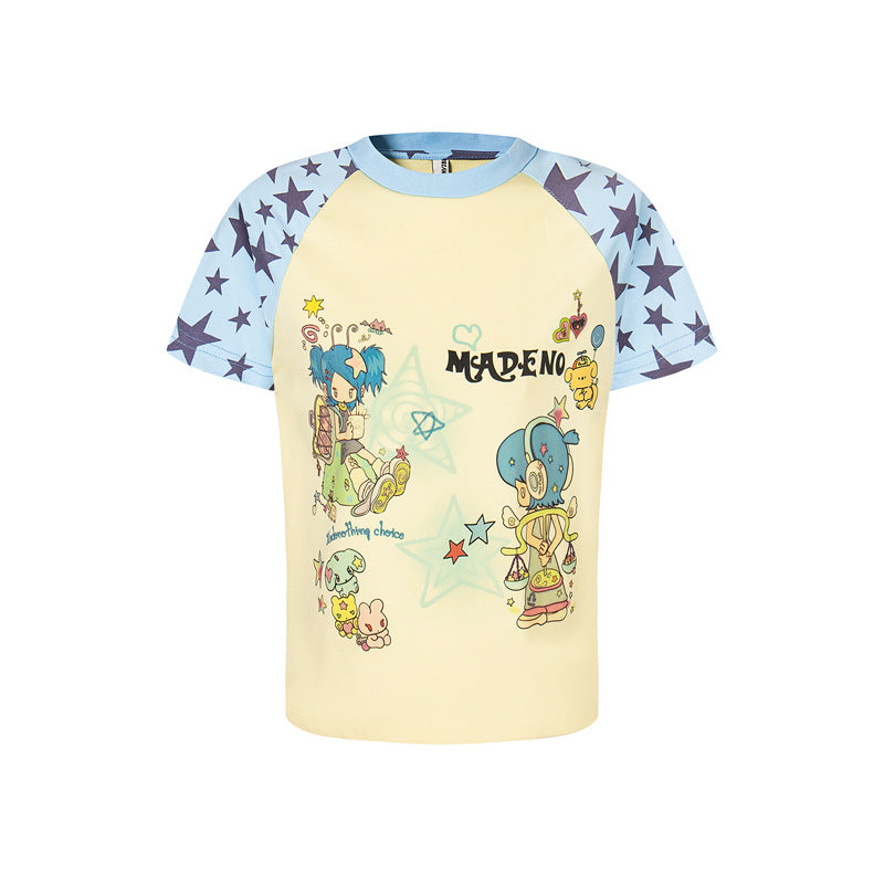 Hip Hop Shirts For Boys Vintage T-Shirt Summer Loose Cartoon Crew Neck Short Sleeve Top