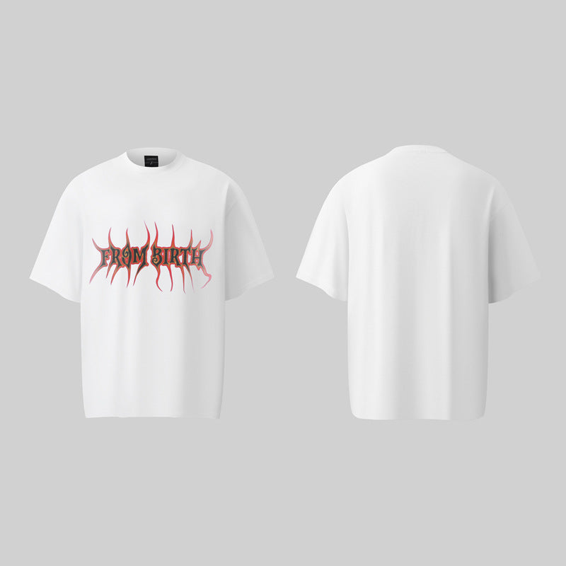 Camisas Retros Washed Old Letter Print Short Sleeve T-Shirt